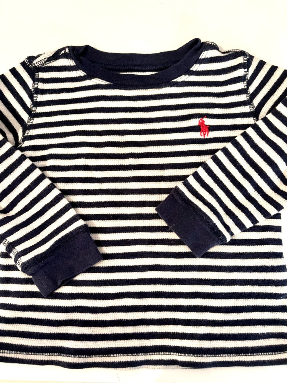 Polo by Ralph Lauren Navy & White Striped Long-Sleeve Tee with Red Pony